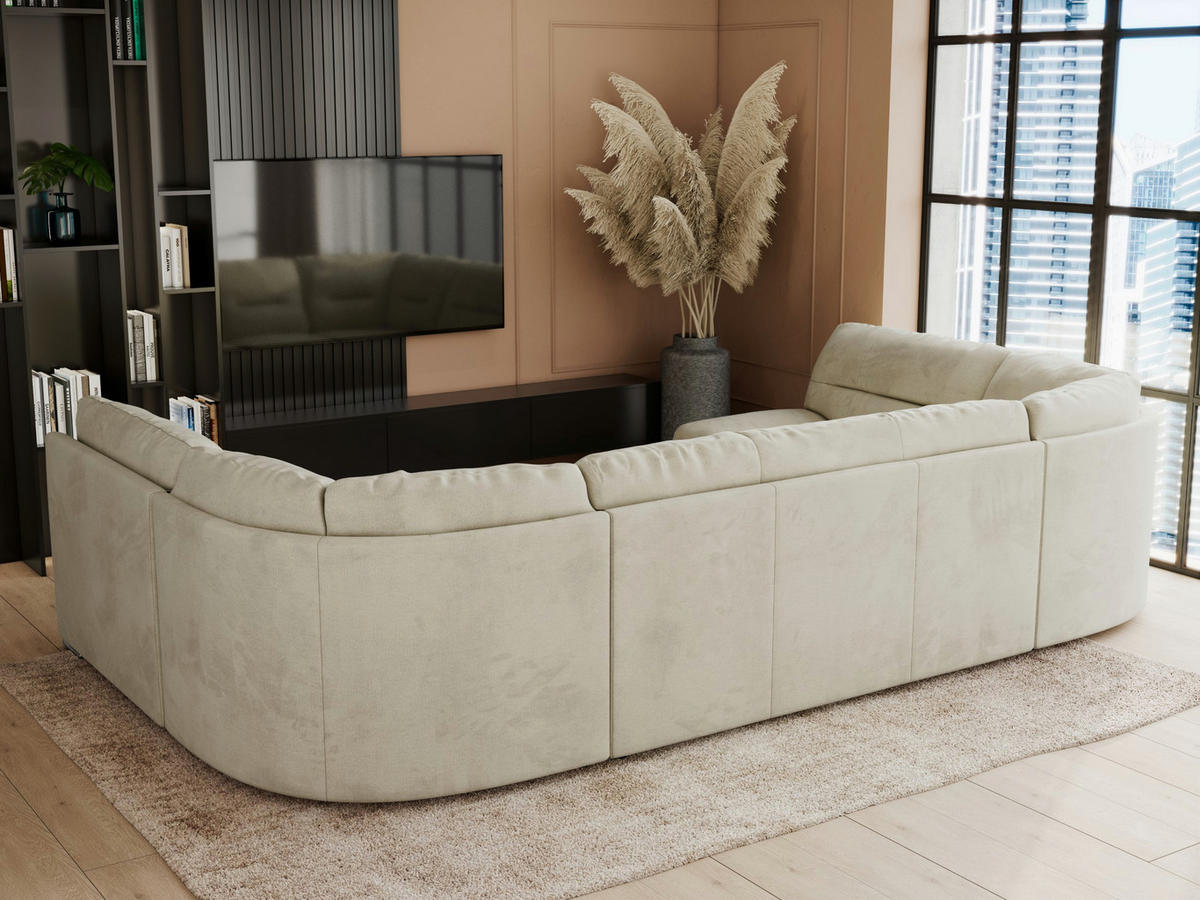 WOHNLANDSCHAFT COMODO U Beige Velvet - Beige/Silberfarben, Textil/Metall (340/93/206cm) - MKS