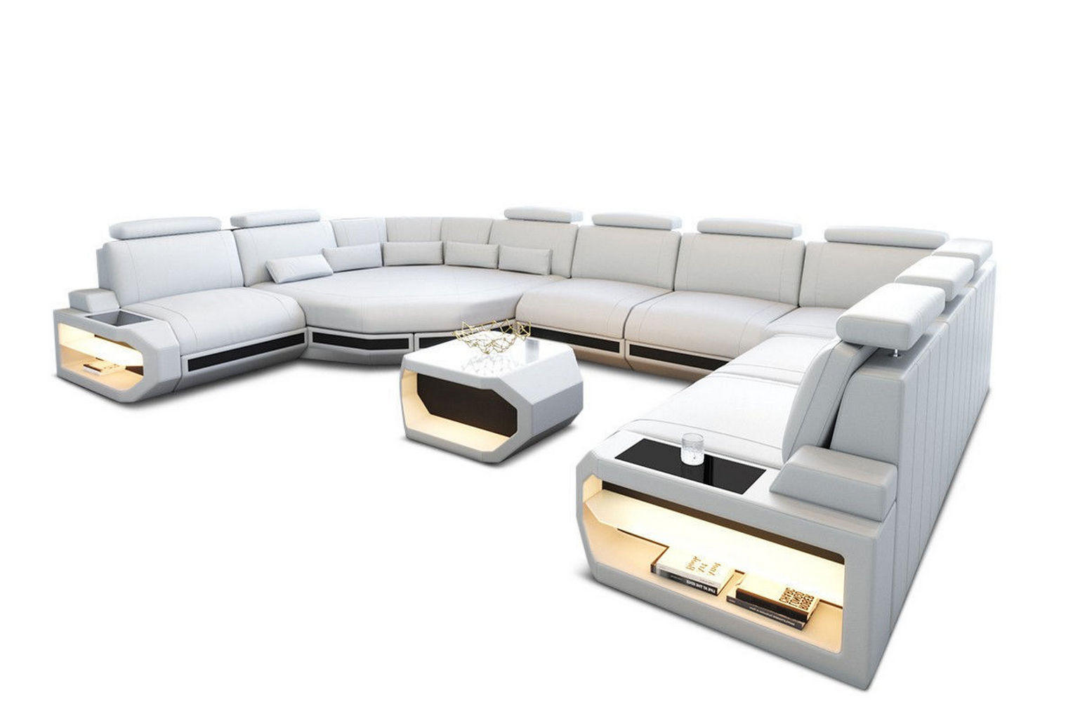 LEDERSOFA Asti L - Schwarz/Weiß, Leder (427/93/280cm) - Sofa Dreams