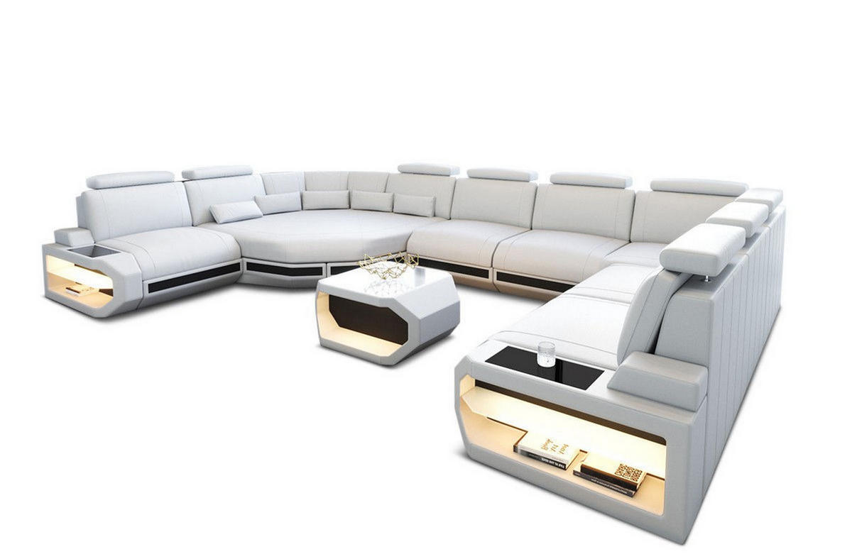 LEDERSOFA Asti L - Schwarz/Weiß, Leder (427/93/280cm) - Sofa Dreams