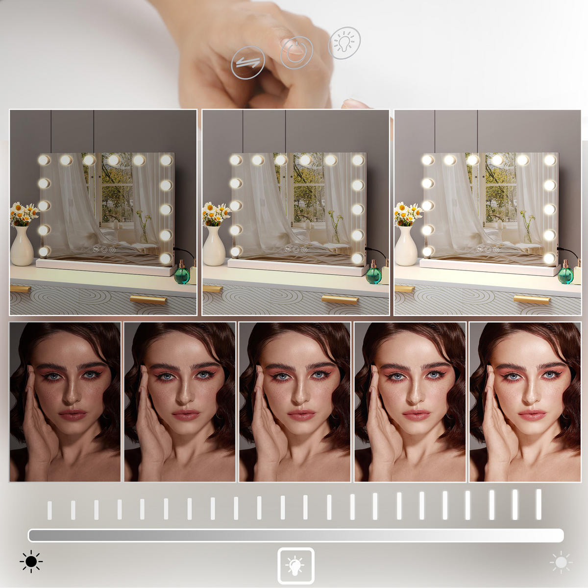 SCHMINKSPIEGEL mit LED-Beleuchtung weiß 50/40 cm - Weiß, Metall (50/40/3cm) - VANITII