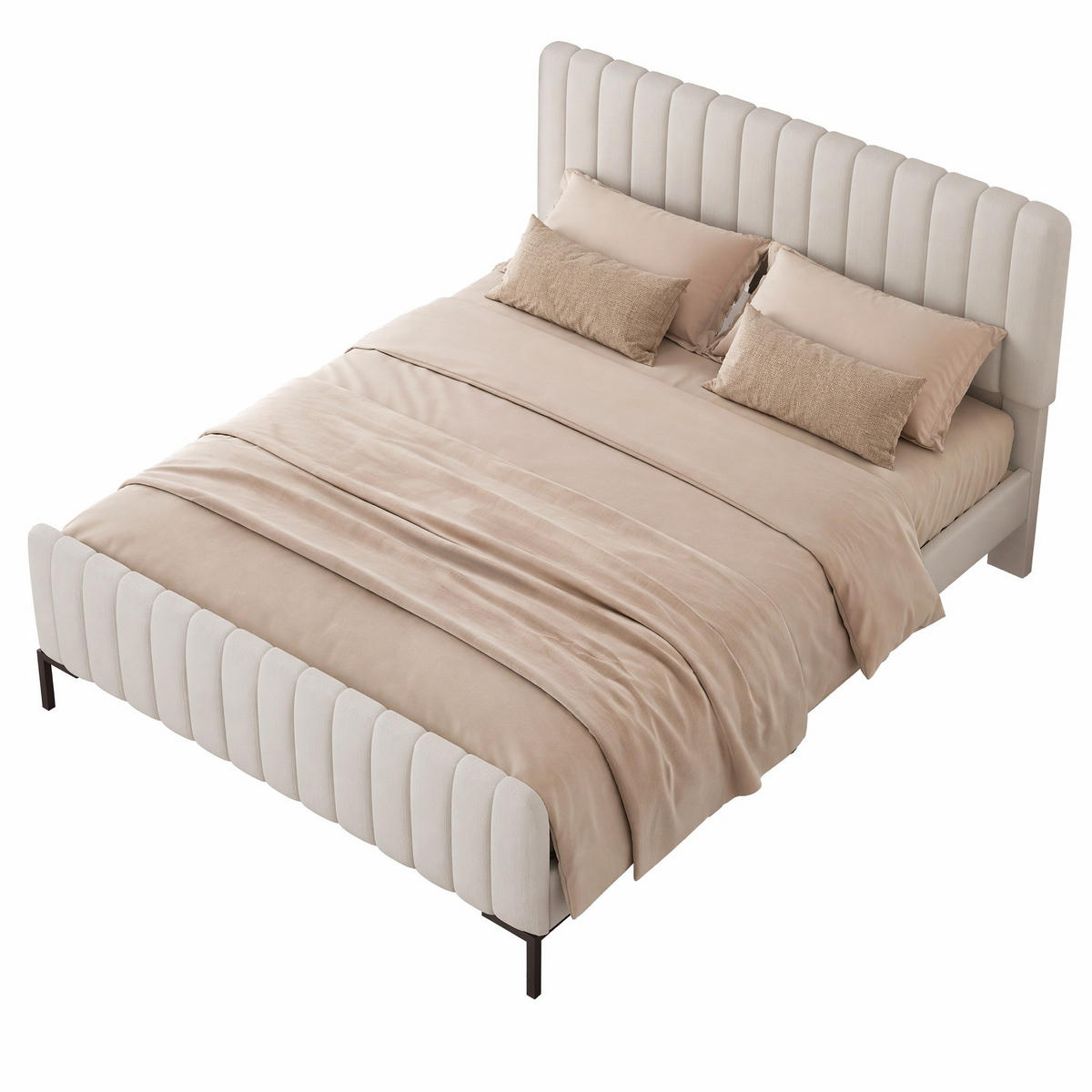 POLSTERBETT 140/200 cm in Grau & Beige Leinen mit Verstellbarem Kopfteil und Lattenrost - Beige, Holzwerkstoff/Textil (140/200cm) - CHICFURN