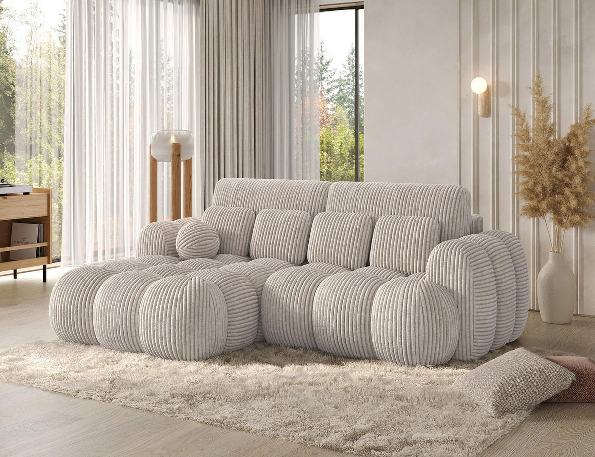 ECKSOFA COVELION L-Form – Schlaffunktion, Bettkasten, Wellenfederung, HR-Kaltschaum, inkl. Kissen, moderner Wohnkomfort - Champagner, Kunststoff (260/167cm) - Wohnideebilder