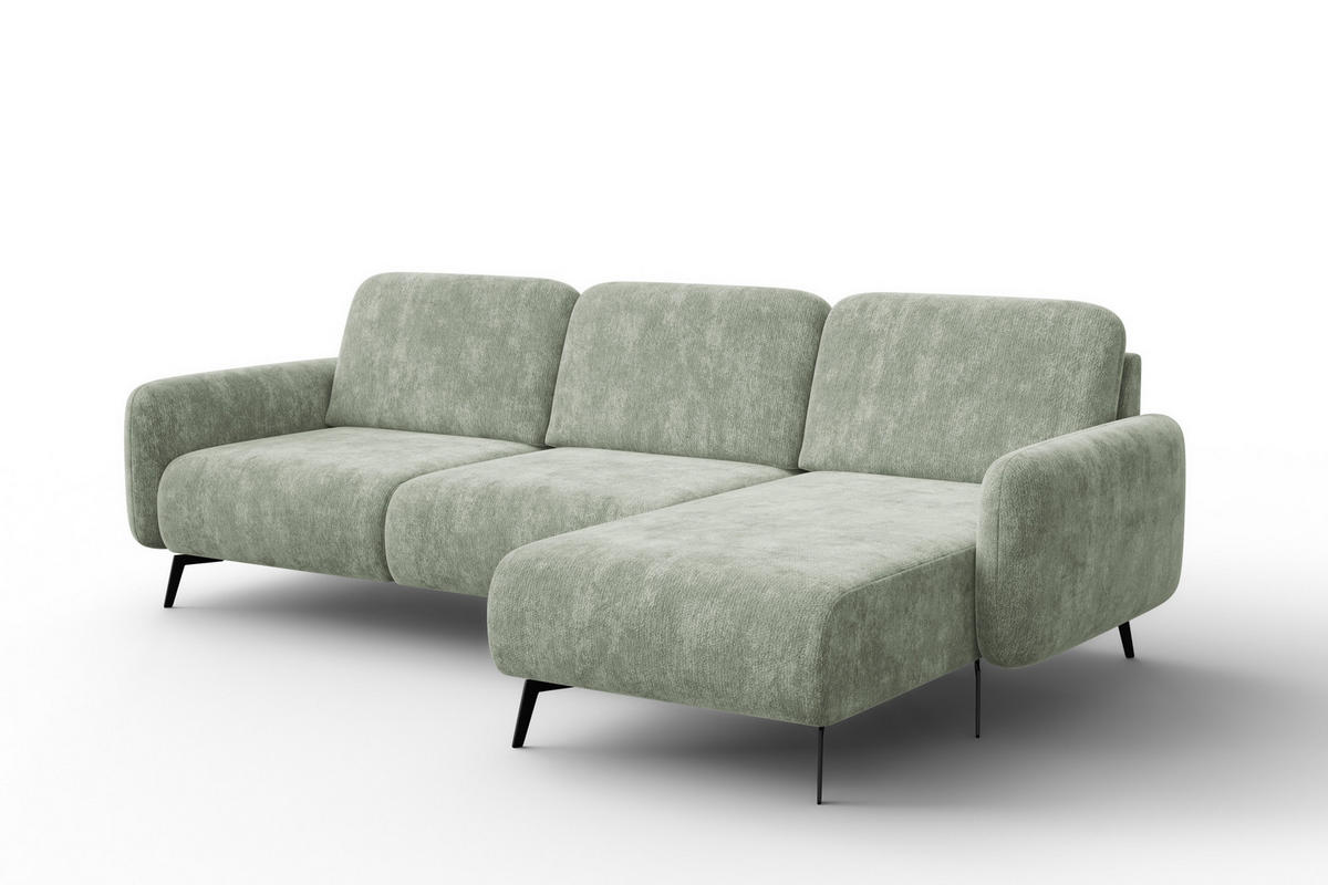 ECKSOFA FEBE 4-Sitzer RECHTS, hellgrüner Chenille-Stoff - Schwarz/Hellgrün, Holz/Textil (264/157cm) - Wozimo