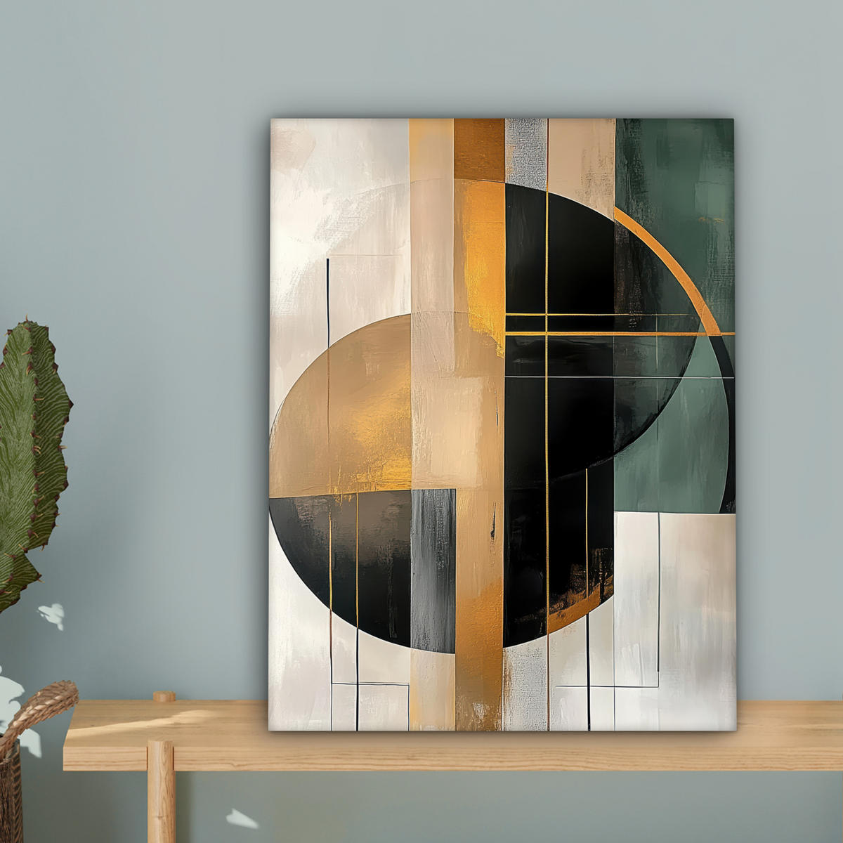 LEINWANDBILD - Abstrakt - Gold - Bronze - Grün - Formen - Modern - 30x40 - Bilder - Multicolor, Textil (30/40cm) - MuchoWow