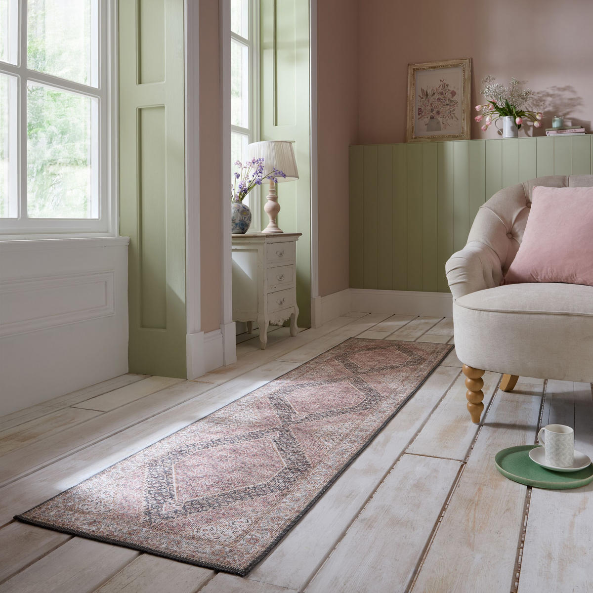 TEPPICH waschbar Medallion Muster, Orientalisch, Wohnzimmer schmutzabweisend Rosa Läufer 60x230 - Rosa, Textil (60/230cm) - KADIMA DESIGN