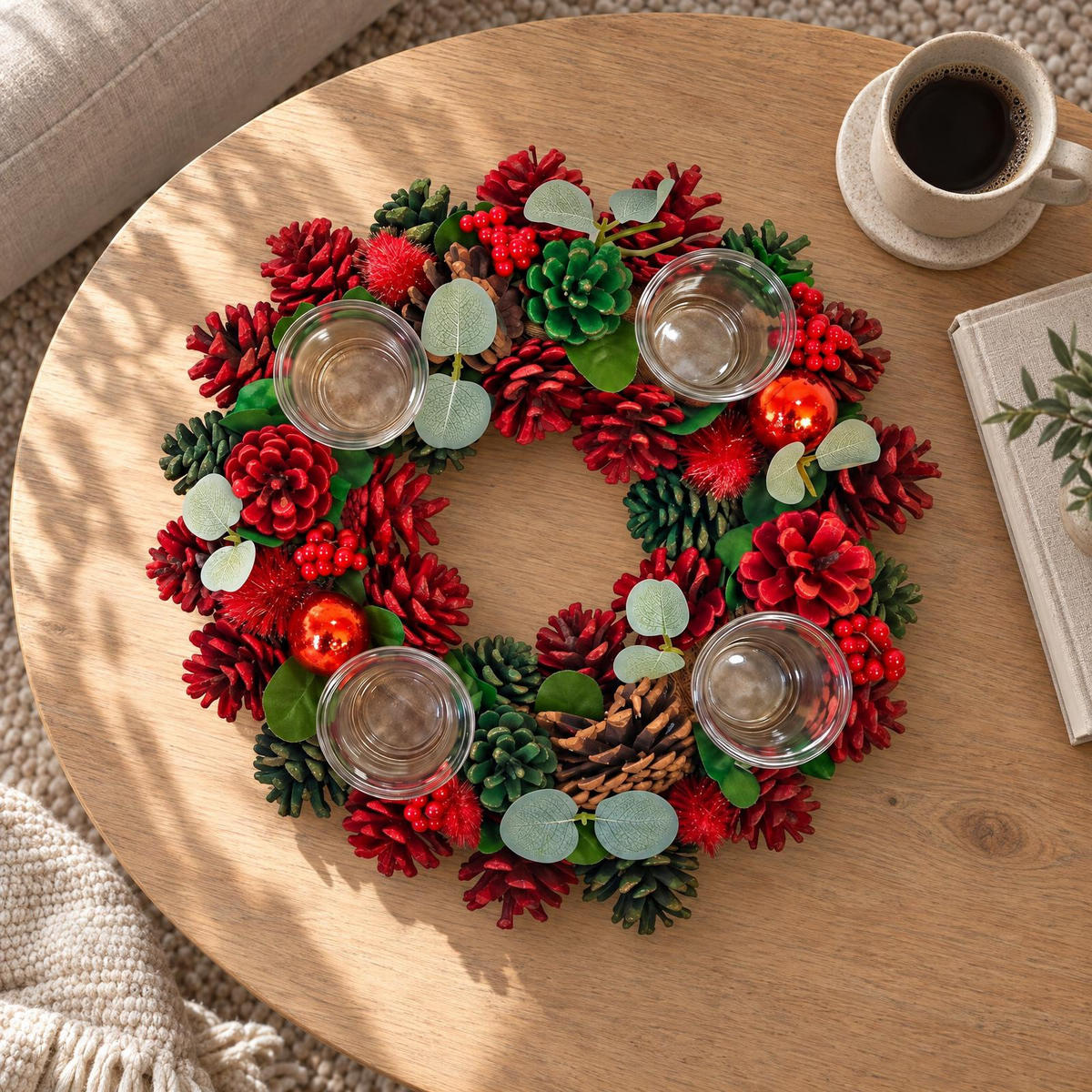 ADVENTSKRANZ mit 4 Kerzenhaltern und Zapfen 34/34/8 cm - Multicolor, Naturmaterialien (34/8/34cm) - Home Styling Collection