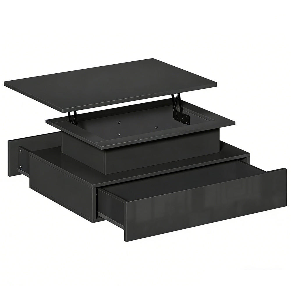 COUCHTISCH Lift-Top LED Beleuchtung 2 Schubladen Schwarz modern - Schwarz, Holz (55/85/56cm) - Kaket