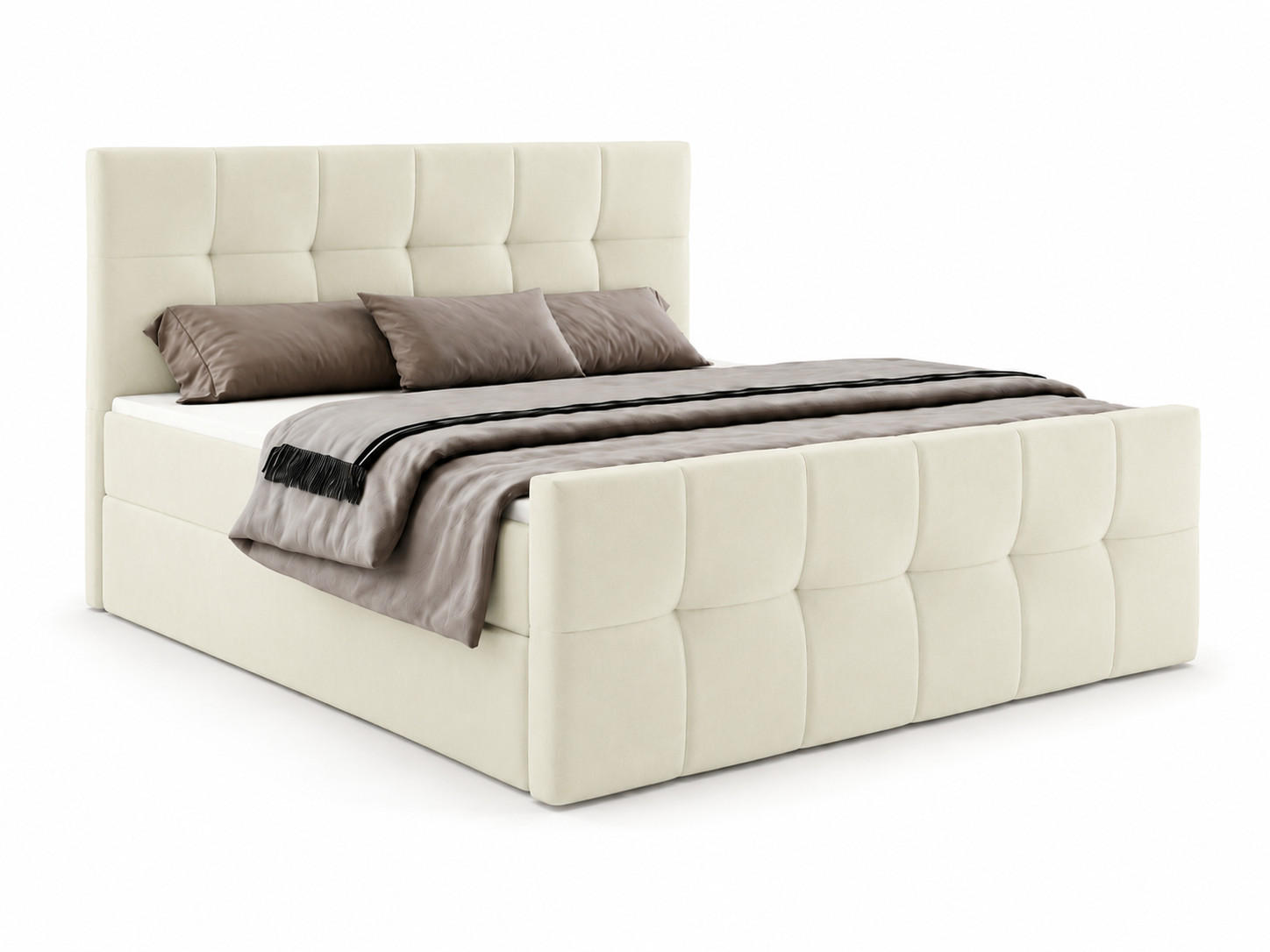 BOXBETT AUREN FRONT 200x200 cm Komplett-Set mit Bonell-Matratze, Topper und Bettkasten, Samt Creme - Creme, Textil (200/200cm) - Luxkor24