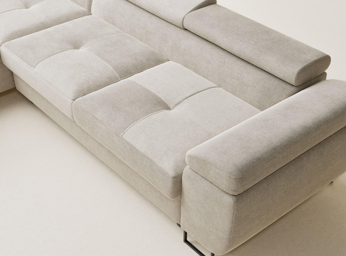 ECKSOFA Concord Beige Chenille-Stoff - Links Seite - Beige/Schwarz, Holz/Holzwerkstoff (203/277cm) - Maison de Reve