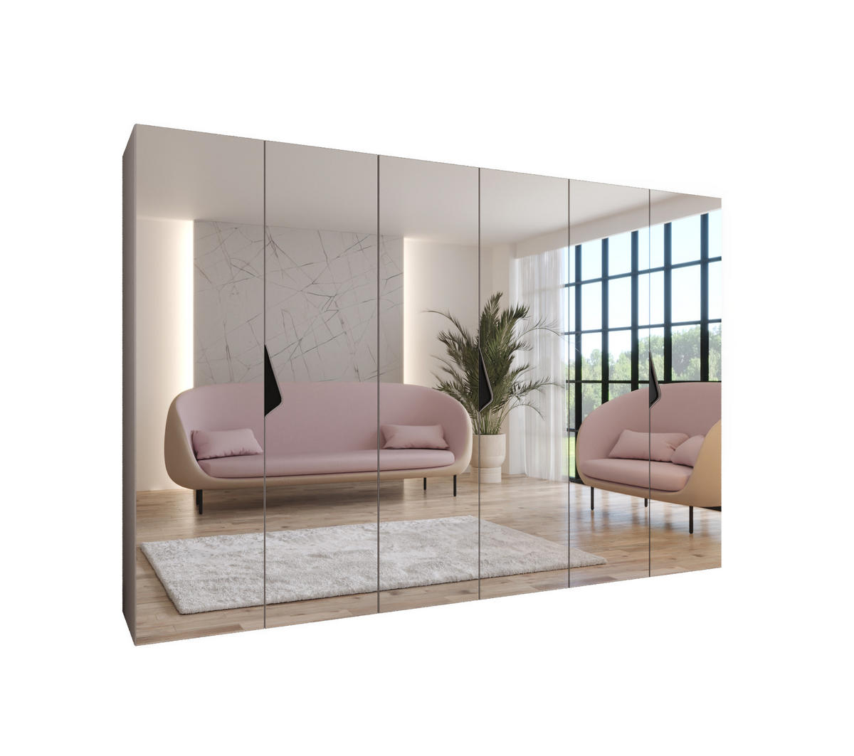 DREHTÜRENSCHRANK 202/300/52 6-türig - Beige/Schwarz, Holz/Metall (300/202/52cm) - Abiks Möbel