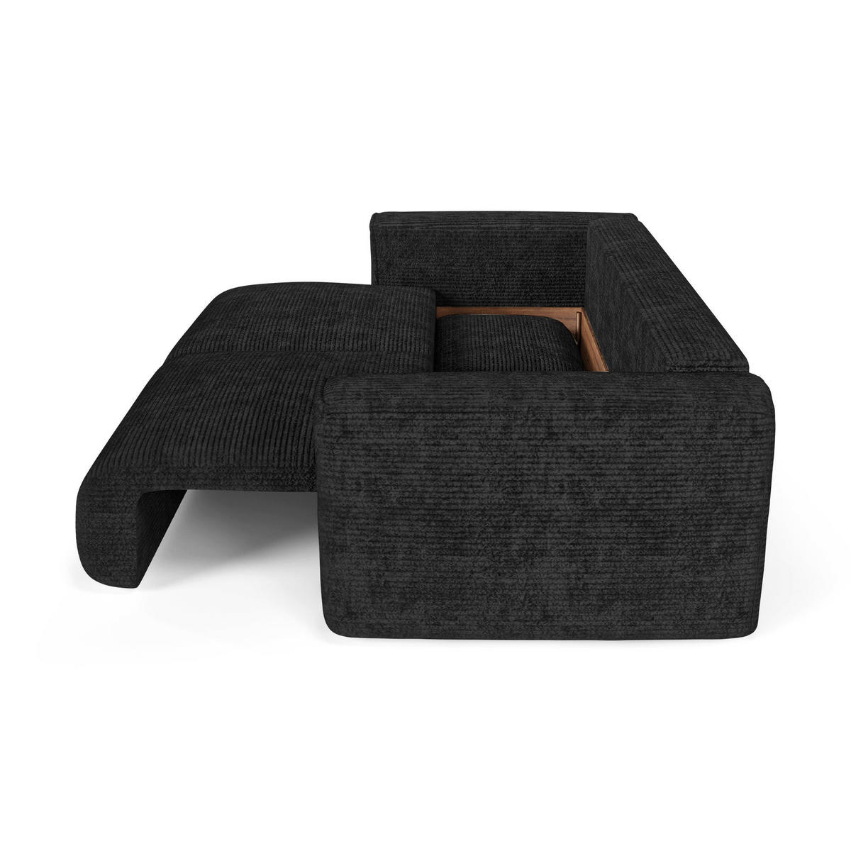 SCHLAFSOFA mit Stauraum COMO Cord Schwarz 254cm - Schwarz, Textil (254/78/95cm) - Premium Interiors