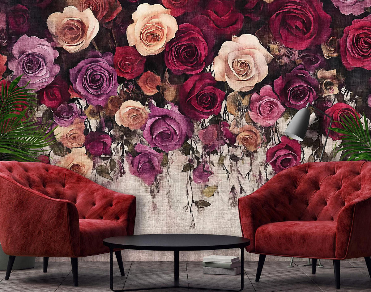 FOTOTAPETE Blumen Vintage Vlies Tapete Wohnzimmer 150x105 - Multicolor, Papier (150/105cm) - Wallarena