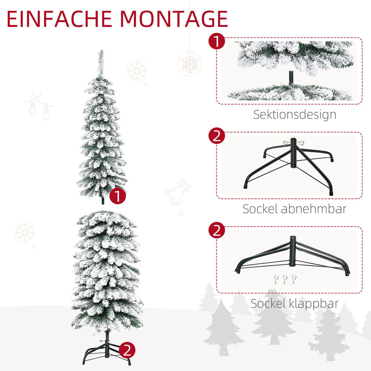 WEIHNACHTSBAUM DE-41543 Schneeeffekt, schmal, 180 cm Grün/Weiß - Weiß/Grün, Kunststoff (180cm) - ComfortXL