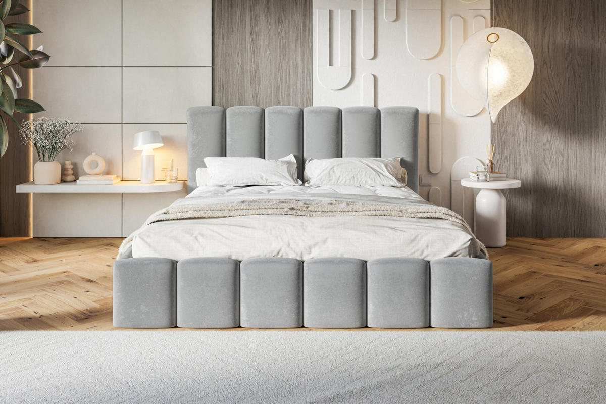 BETT 90x200 - Polsterbett mit Bettkasten und Holzrahmen - Modern Betten - Weicher Jasminstoff - Kollektion Lucy - Grau - Grau, Holz/Textil (90/200cm) - Alpi-Möbel