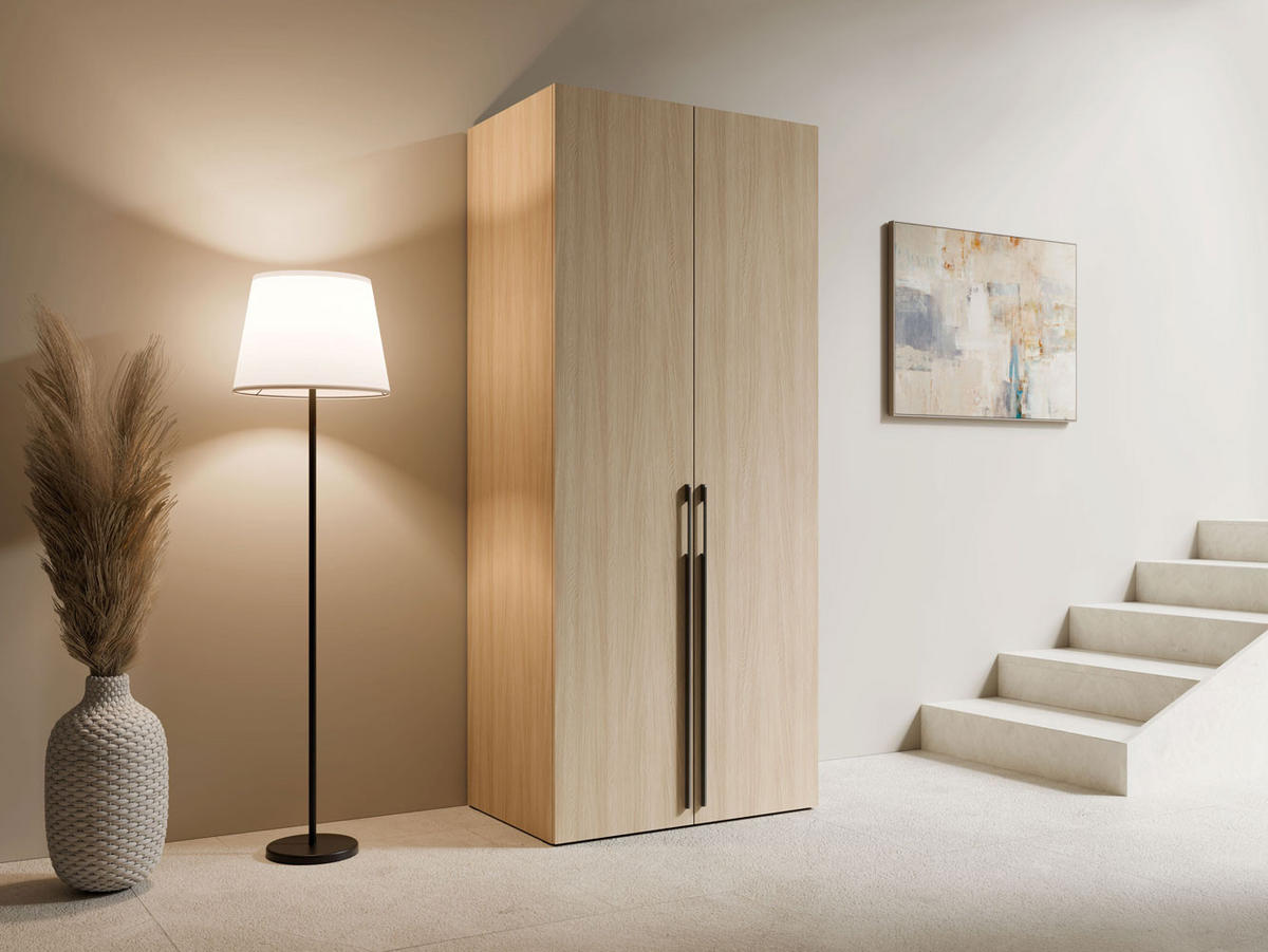 GARDEROBENSCHRANK Barcelona Eiche Barista X / 58 / 207,5cm mit Kleiderstange - Hellbraun/Eichefarben, Holz/Holzwerkstoff (90/207.5/58cm) - Feldmann-Wohnen