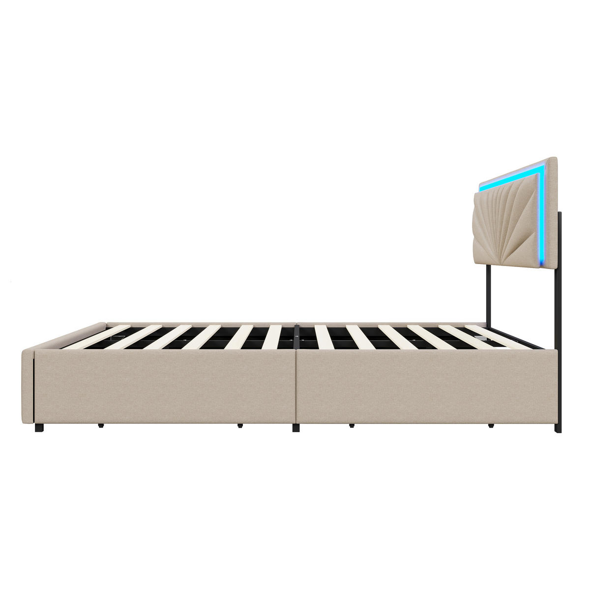 POLSTERBETT 140x200 cm 4 Schubladen LED Lattenrost Leinen beige - Beige, Holz (140/200cm) - LEBENLANG