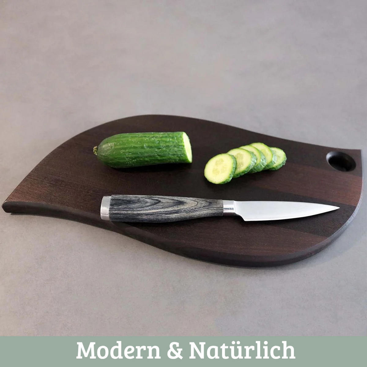 SCHNEIDEBRETT Holz groß OLLI mit Griff 39x18 cm Birkenholz - Braun, Holz (39/18cm) - DELUKE