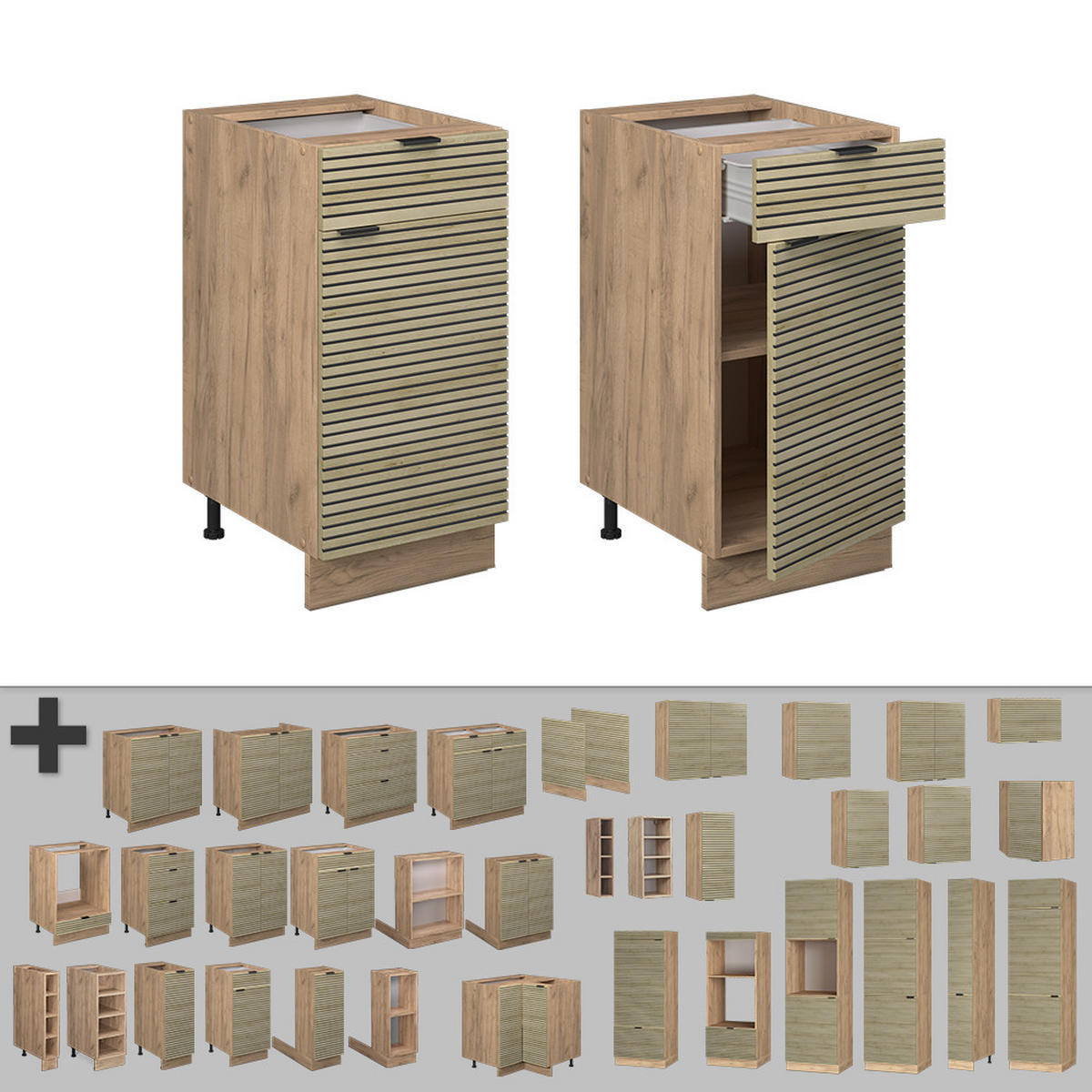 KÜCHENUNTERSCHRANK Fame-Line Eiche Paneel 40 cm , AP Anthrazit - Honigeiche/Hellbraun, Holzwerkstoff (40/82/60cm) - Vicco