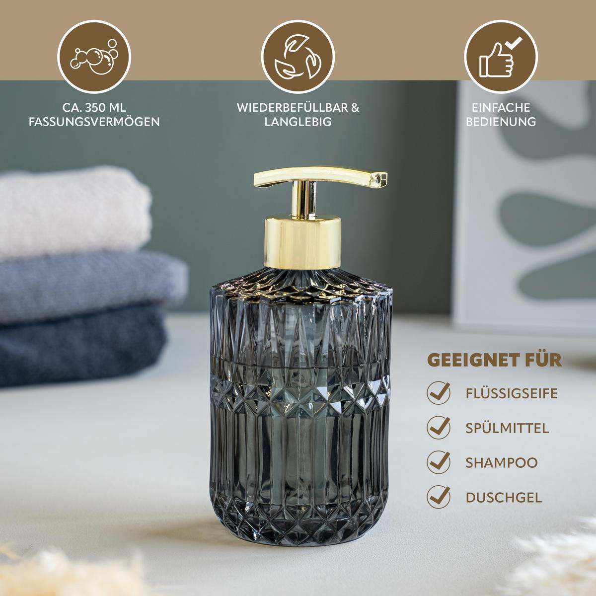 BADEZIMMER-SET BURANO 3tlg. schwarz, Glas - Schwarz, Glas (18.5/2.5/10cm) - eluno