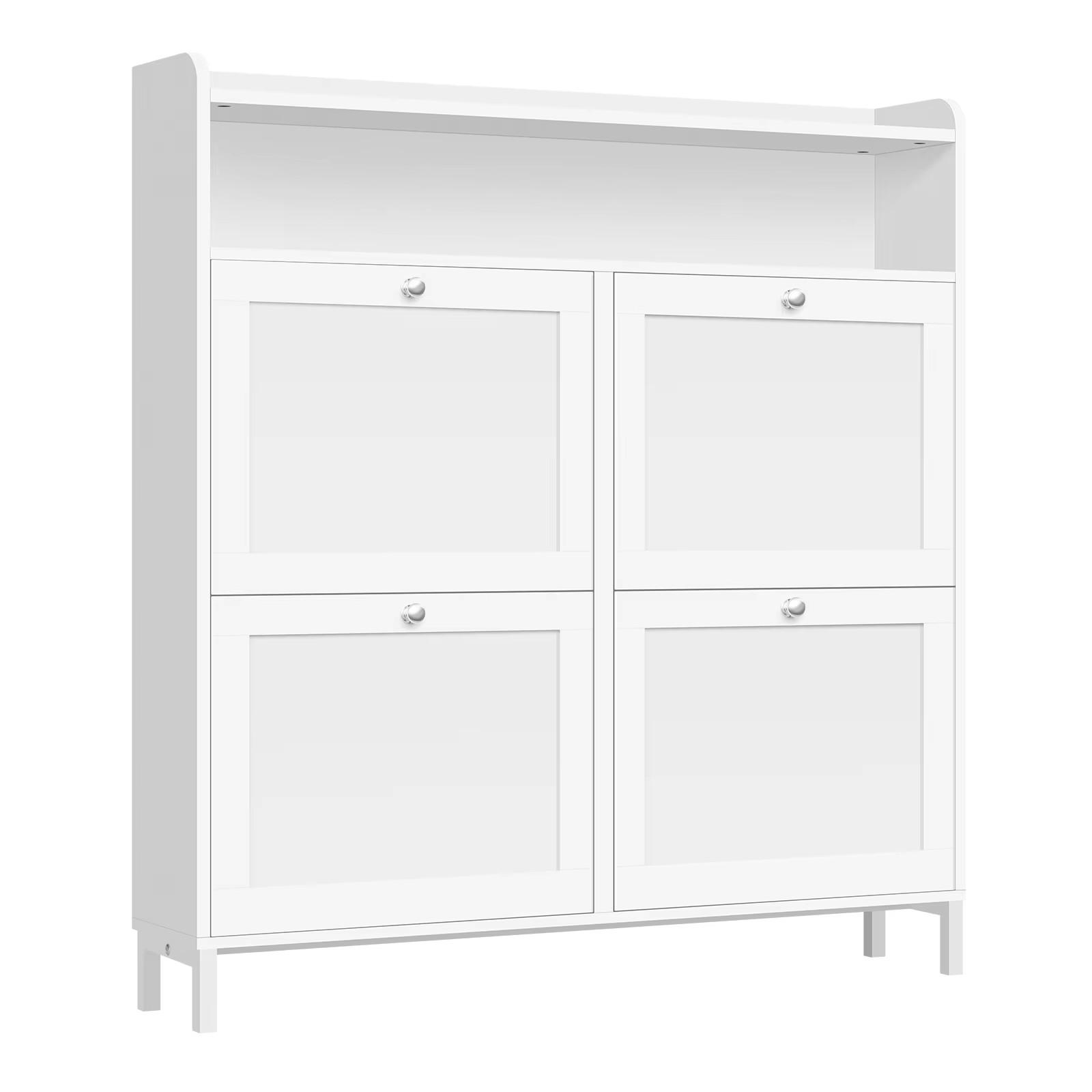 SCHUHKIPPER DE-38079 100/19,5/107 cm mit 4 Klappfächern Weiß - Weiß, Holzwerkstoff (100/107/19.5cm) - ComfortXL