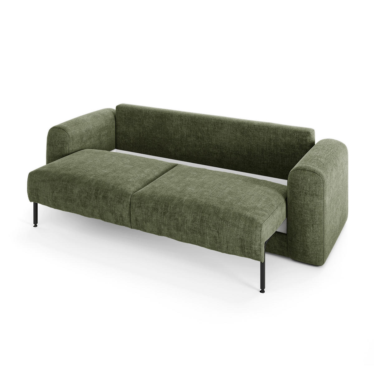 SCHLAFSOFA mit Stauraum in Nussbaum RIO Köpergewebe Vintage-Grün 250cm - Dunkelgrün/Grün, Textil (250/90/95cm) - Sia Home