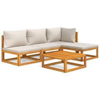 GARTEN-LOUNGE-SET 5-teilig Mit Hellgrauen Kissen Massivholz - Braun, Holz - vidaXL