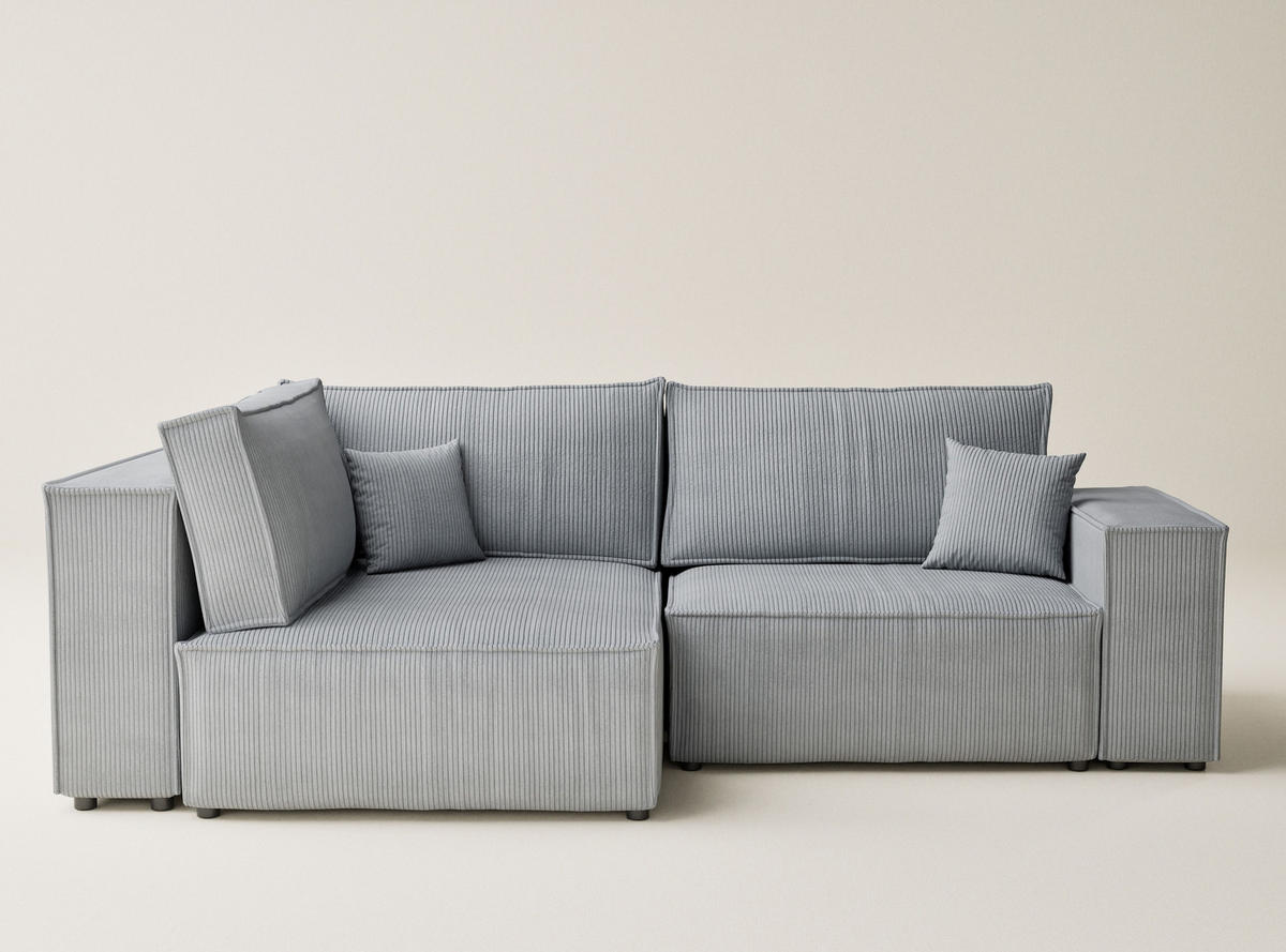 ECKSOFA MIT SCHLAFFUNKTION Tonga Hellgrau Samtstoff - Hellgrau/Schwarz, Holz/Holzwerkstoff (105/225cm) - Maison de Reve