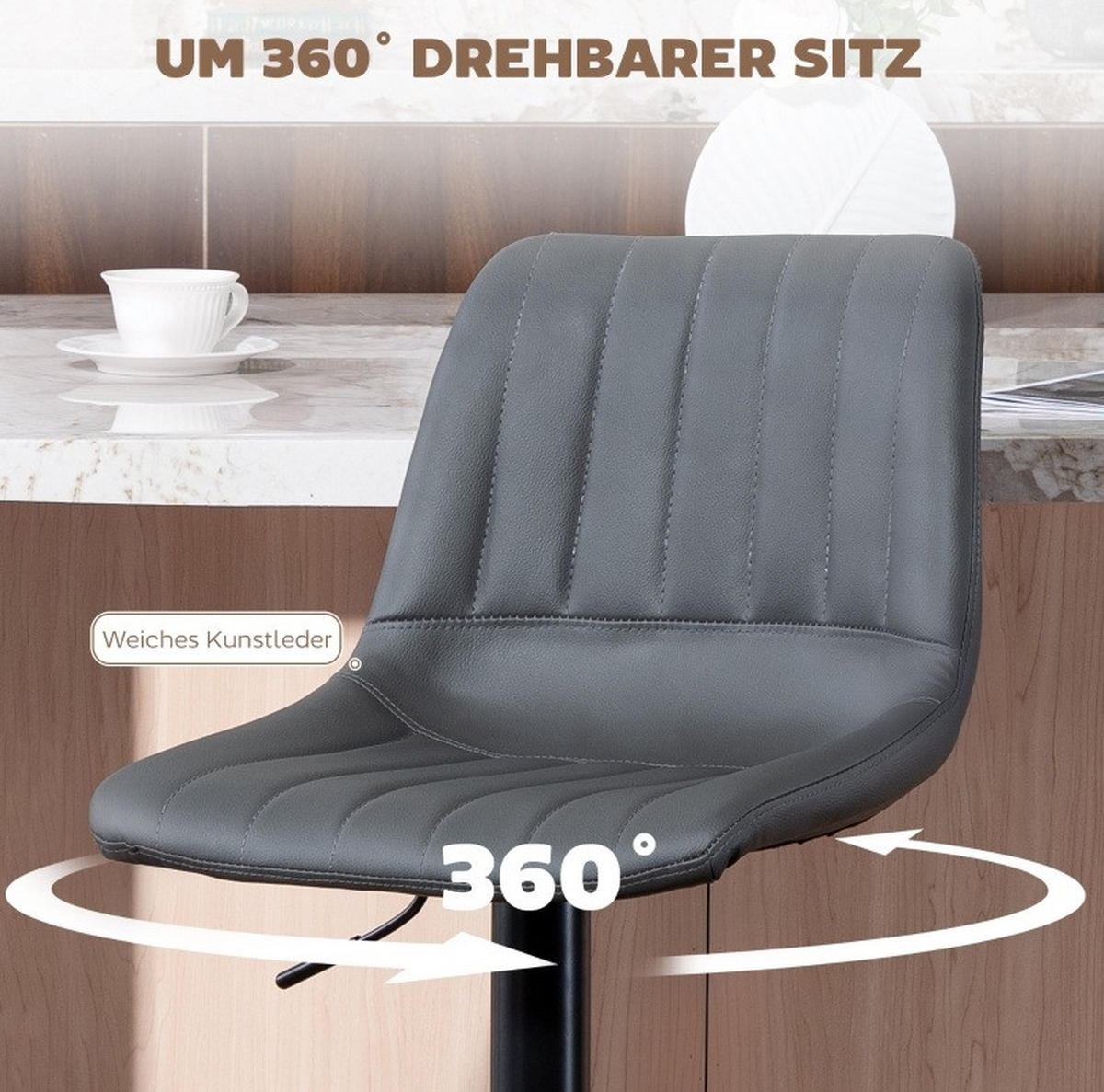 BARHOCKER 2er-Set höhenverstellbar 43 x 49,5 x 91-111 cm Kunstleder Dark Gray - Dunkelgrau, Metall (49.5/111/43cm) - Meubliv