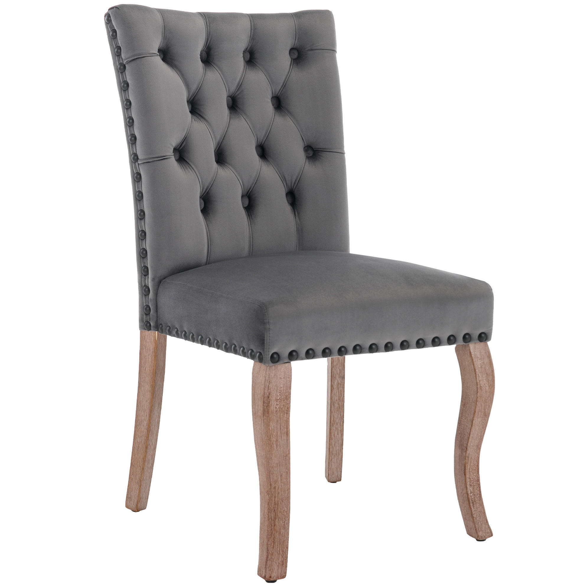 ESSZIMMERSTUHL modern Samt Grau mit Massivholzbeinen und Ziernägeln - Grau, Metall (63/95/49cm) - Meubliv