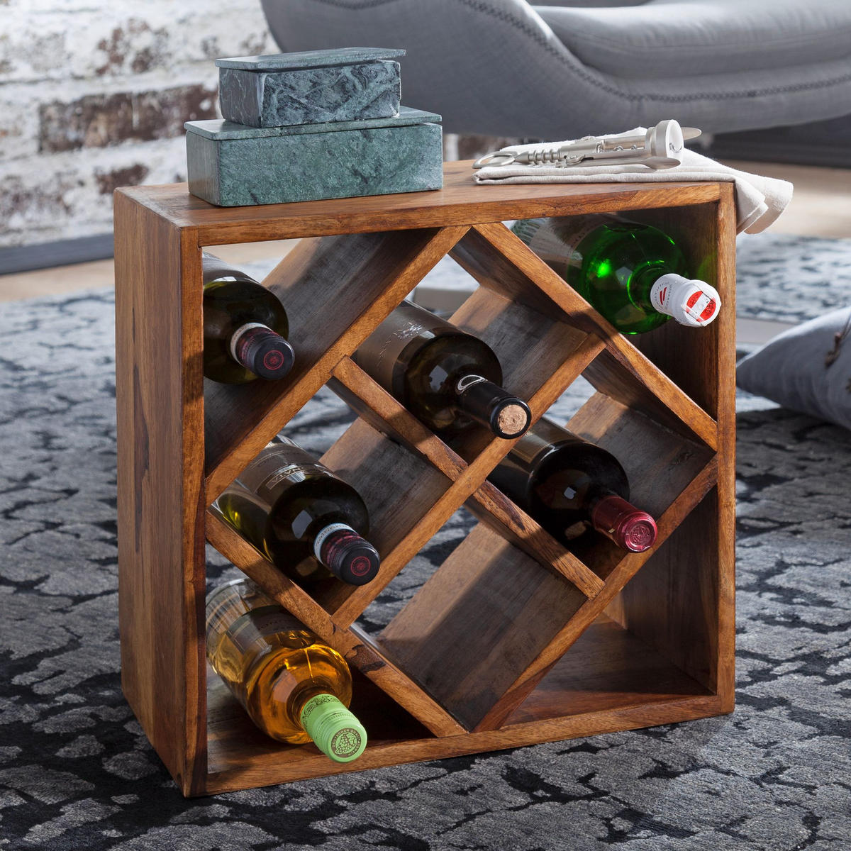 WEINREGAL Massivholz für 8 Flaschen platzsparend - Braun, Holz (40/40/25cm) - KADIMA DESIGN
