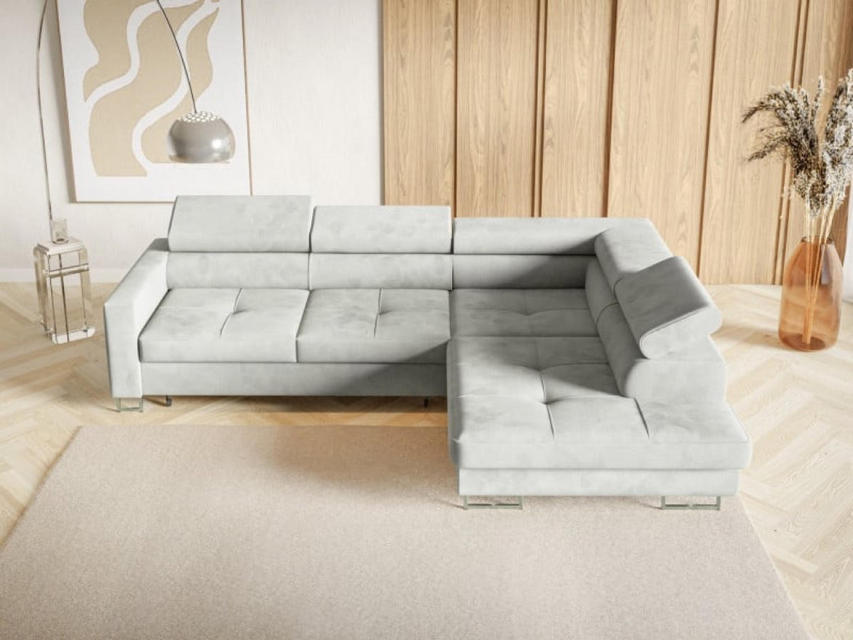 ECKSOFA Silber MERY P Ausziehbar Mit Verstellbaren Kopfstützen - Grau, Textil (250/200cm) - Sepro Meble