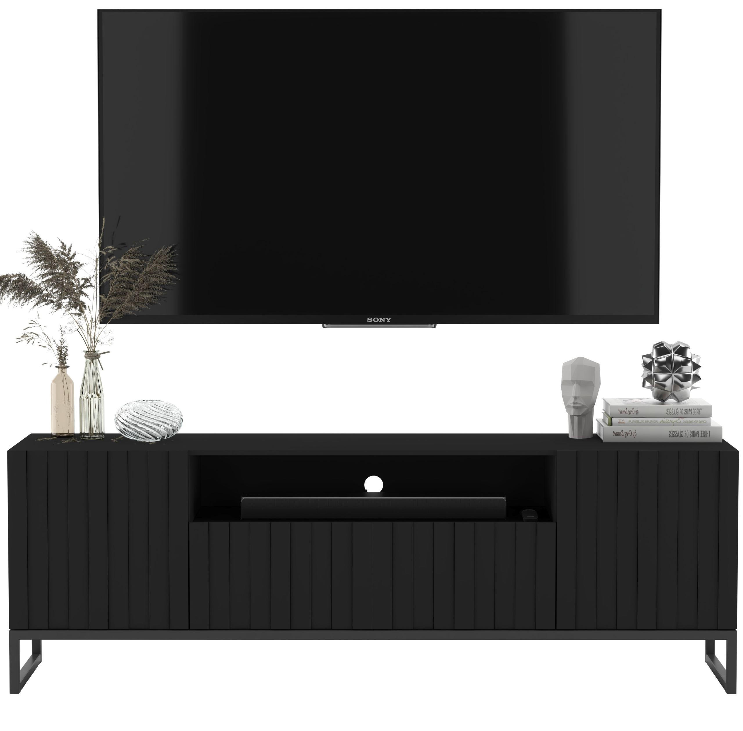 TV-SCHRANK Elpis2 Schwarz Matt mit Metallrahmen Glamour 150 cm - Schwarz, Holzwerkstoff/Metall (150/51.5/36.5cm) - Meble Lindner