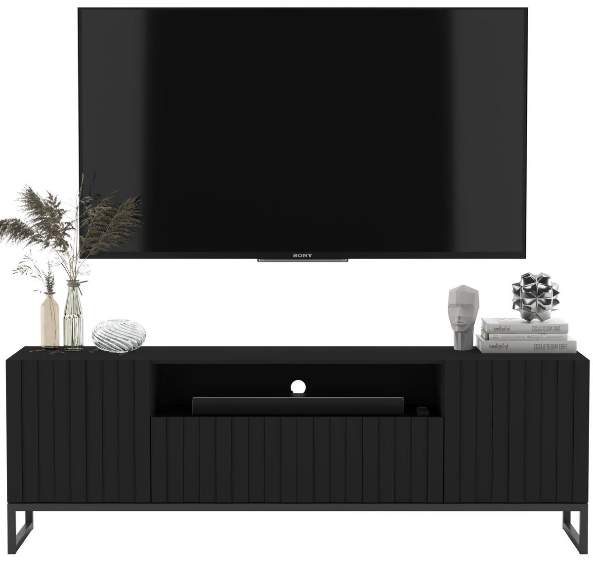 TV-SCHRANK Elpis2 Schwarz Matt mit Metallrahmen Glamour 150 cm - Schwarz, Holzwerkstoff/Metall (150/51.5/36.5cm) - Meble Lindner