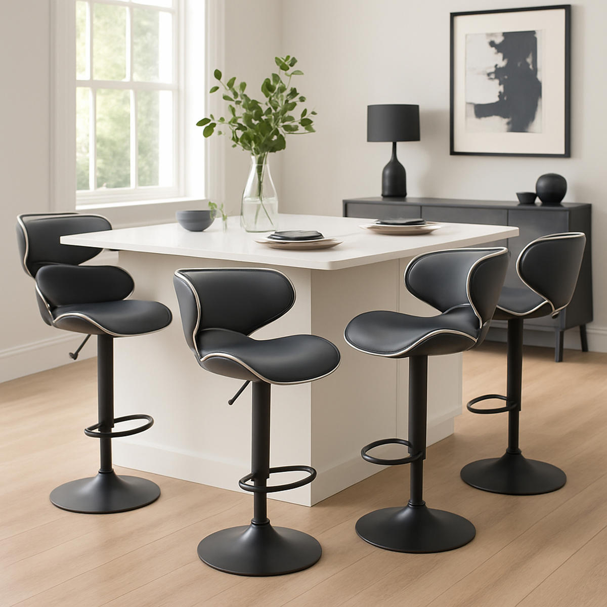 BARHOCKER 2er Set Las-Mallorcas Kunstleder schwarz grau - Schwarz/Grau, Kunststoff/Metall (46/108/49cm) - TPFLiving