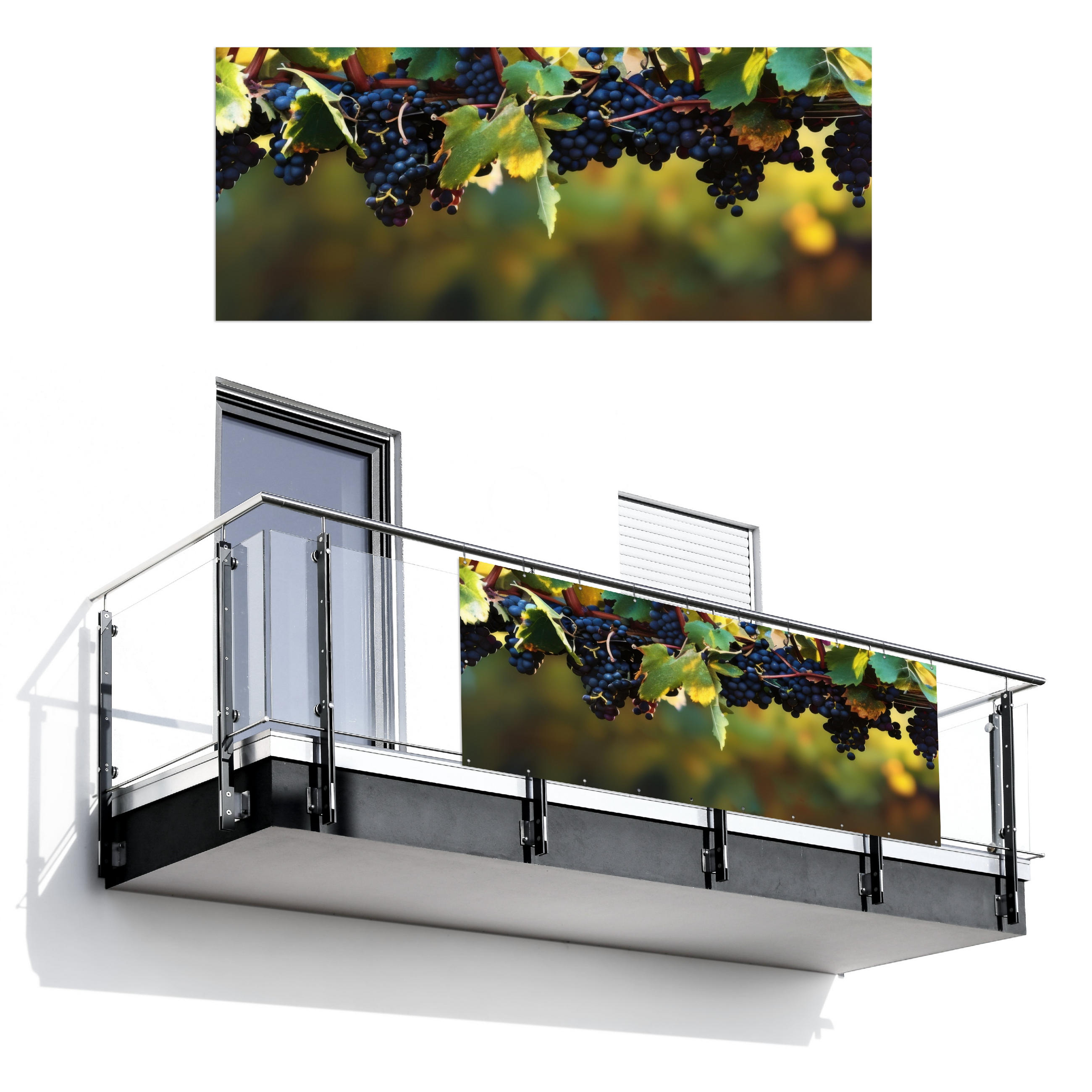 BALKON-SICHTSCHUTZ Trauben - Wein - Natur - Grün - Weinrot, Kunststoff (300/130cm) - MuchoWow