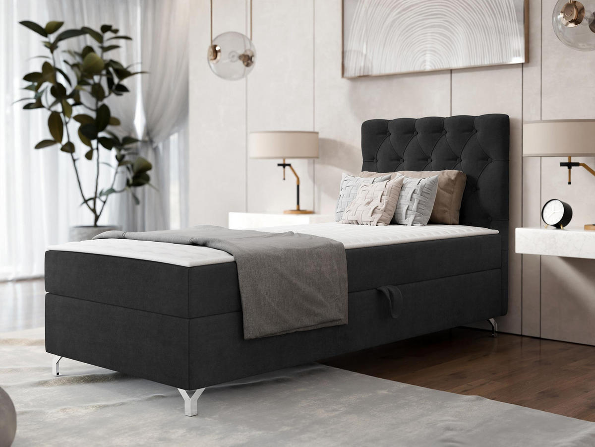 BOXBETT Chester 1, Seite: Rechts - Silberfarben/Schwarz, Holz/Textil (80/200cm) - MIRJAN24