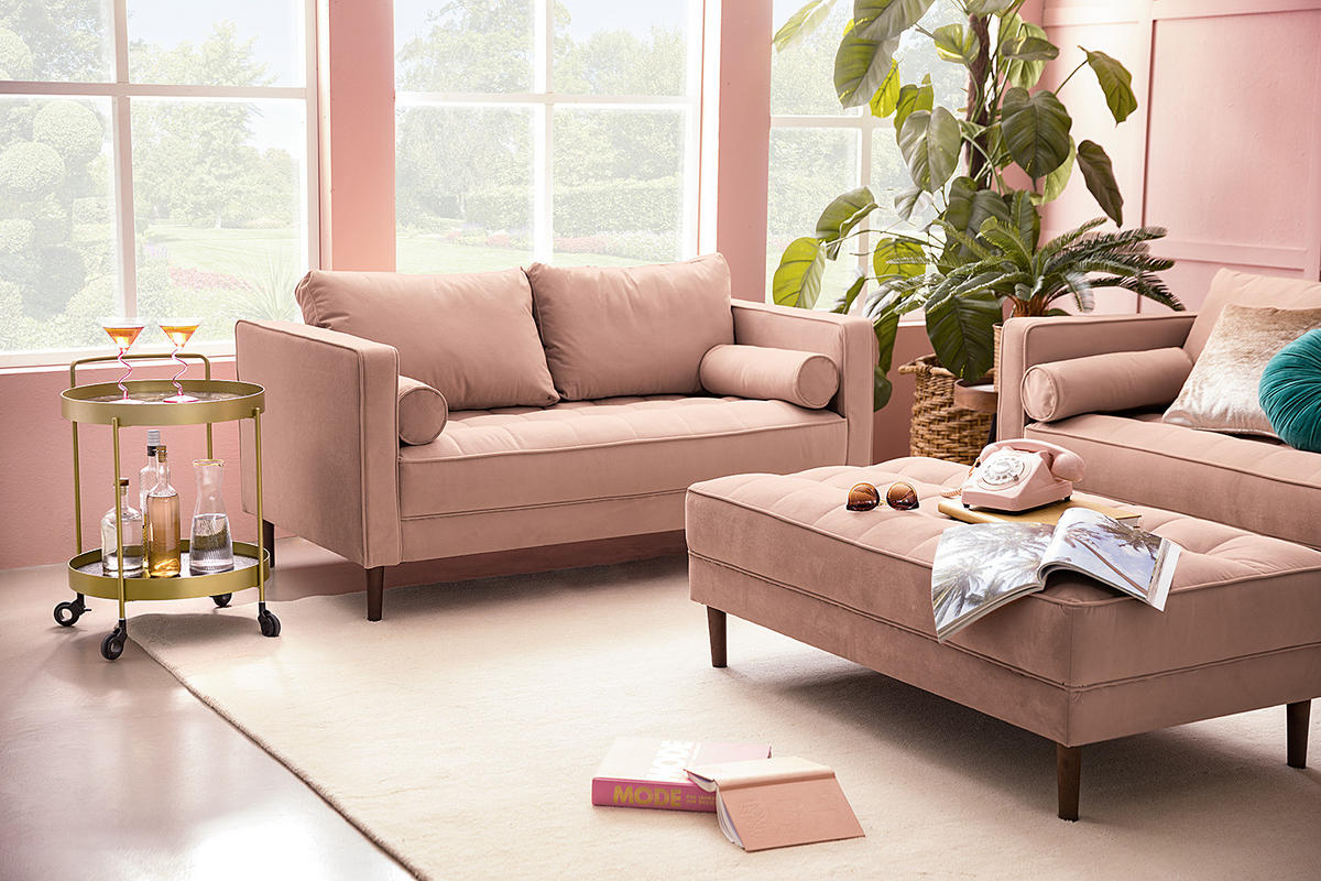 2-SITZER SOFA - Samt - Rosa, Textil (150/80/86cm) - home24