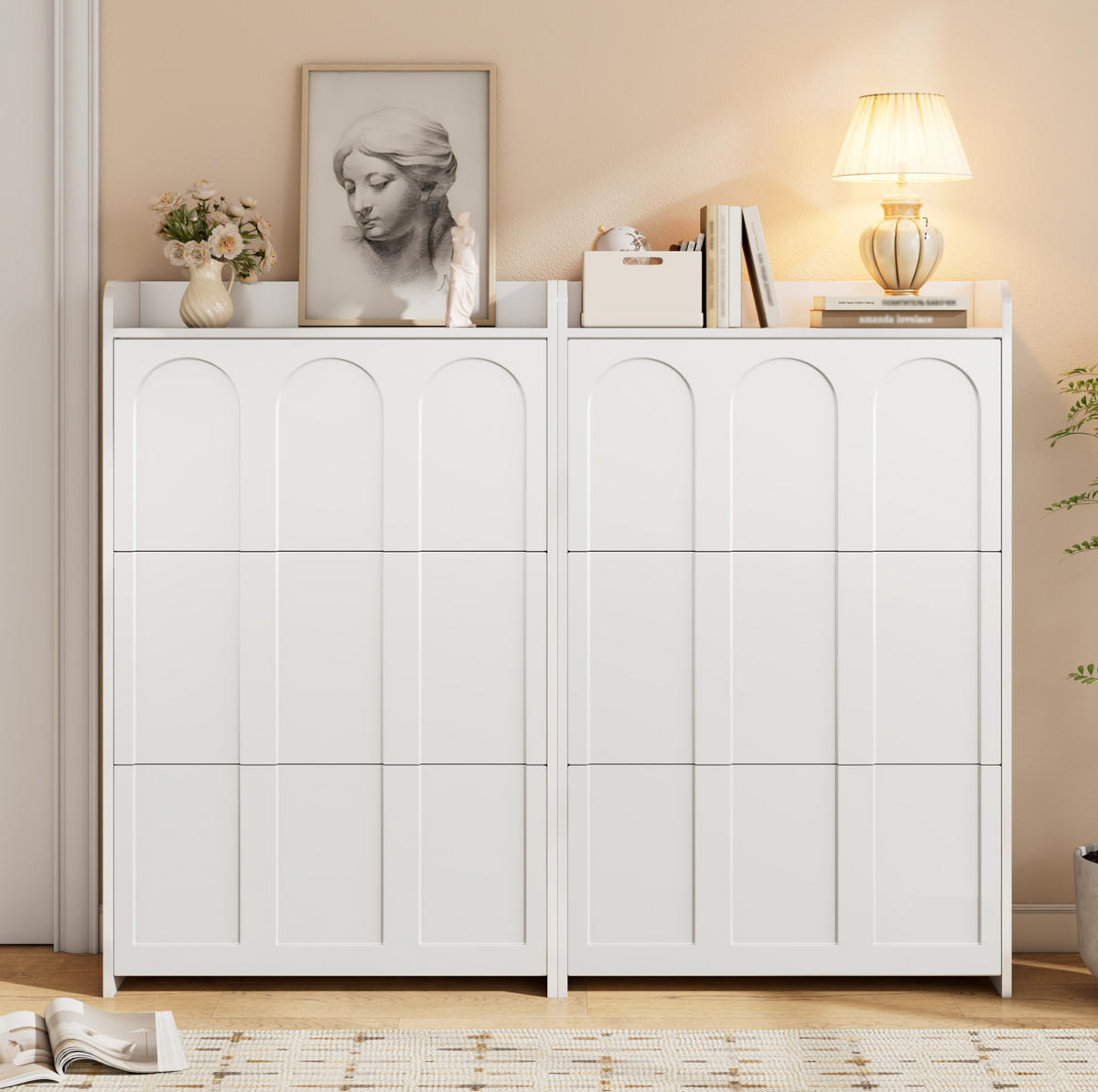 SCHUHSCHRANK aus MDF 140x25x120cm in Weiß mit 6 Klapptüren - Weiß, Holzwerkstoff (140/120/25cm) - Modfu