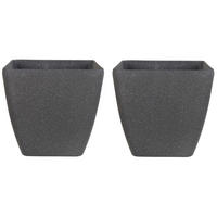 BLUMENTOPF 2er-Set dunkelgrau quadratisch 42/42/42 cm Zeli - Dunkelgrau, Stein (42cm) - Beliani