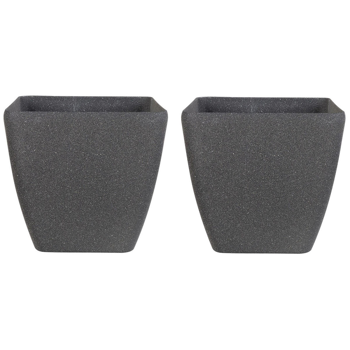 BLUMENTOPF 2er-Set dunkelgrau quadratisch 42/42/42 cm Zeli - Dunkelgrau, Stein (42cm) - Beliani