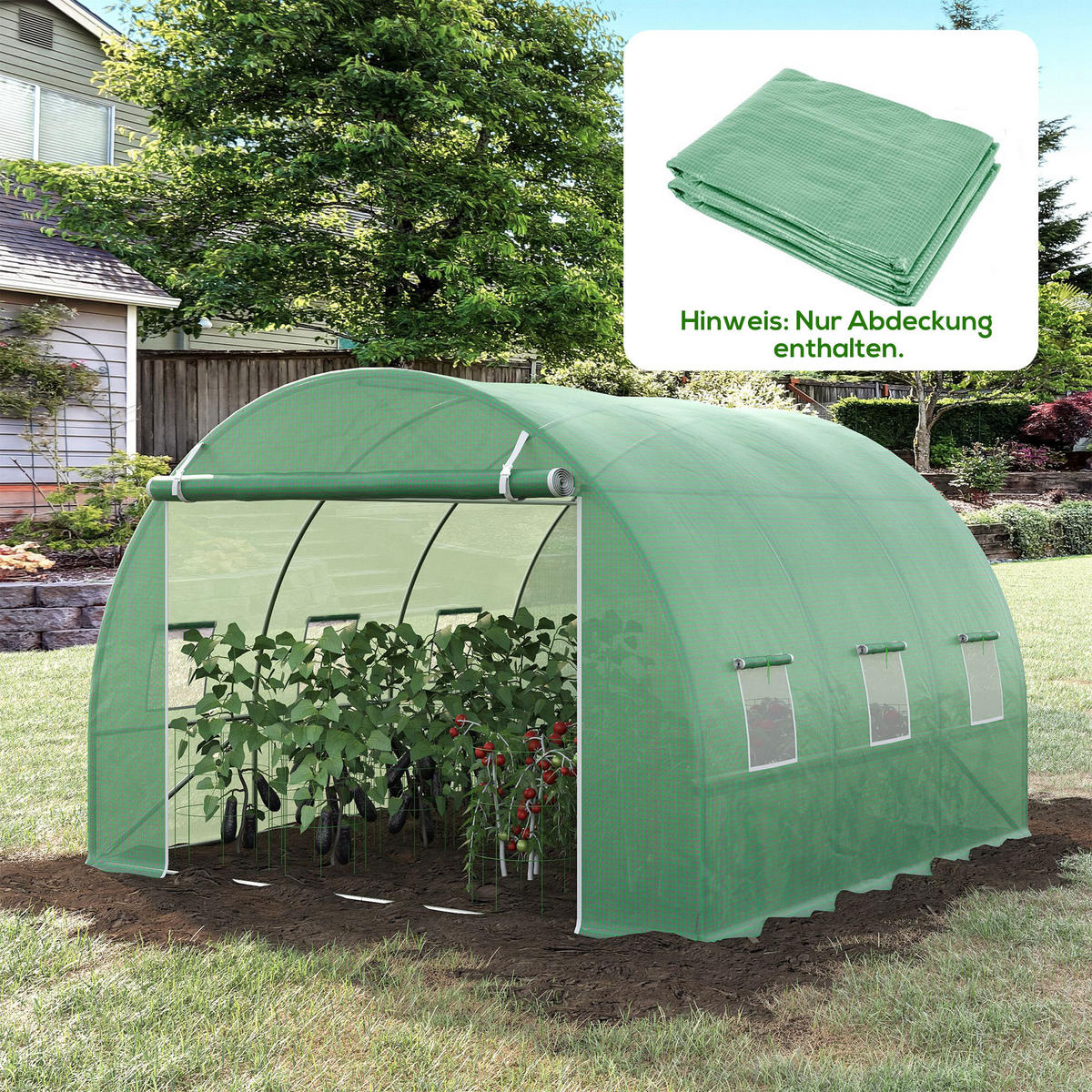 ERSATZFOLIE Ersatzabdeckung 300 x 300 x 200 cm mit Fronttür, 6 Fenster reißfest - Grün, Kunststoff (300/200/300cm) - Outsunny