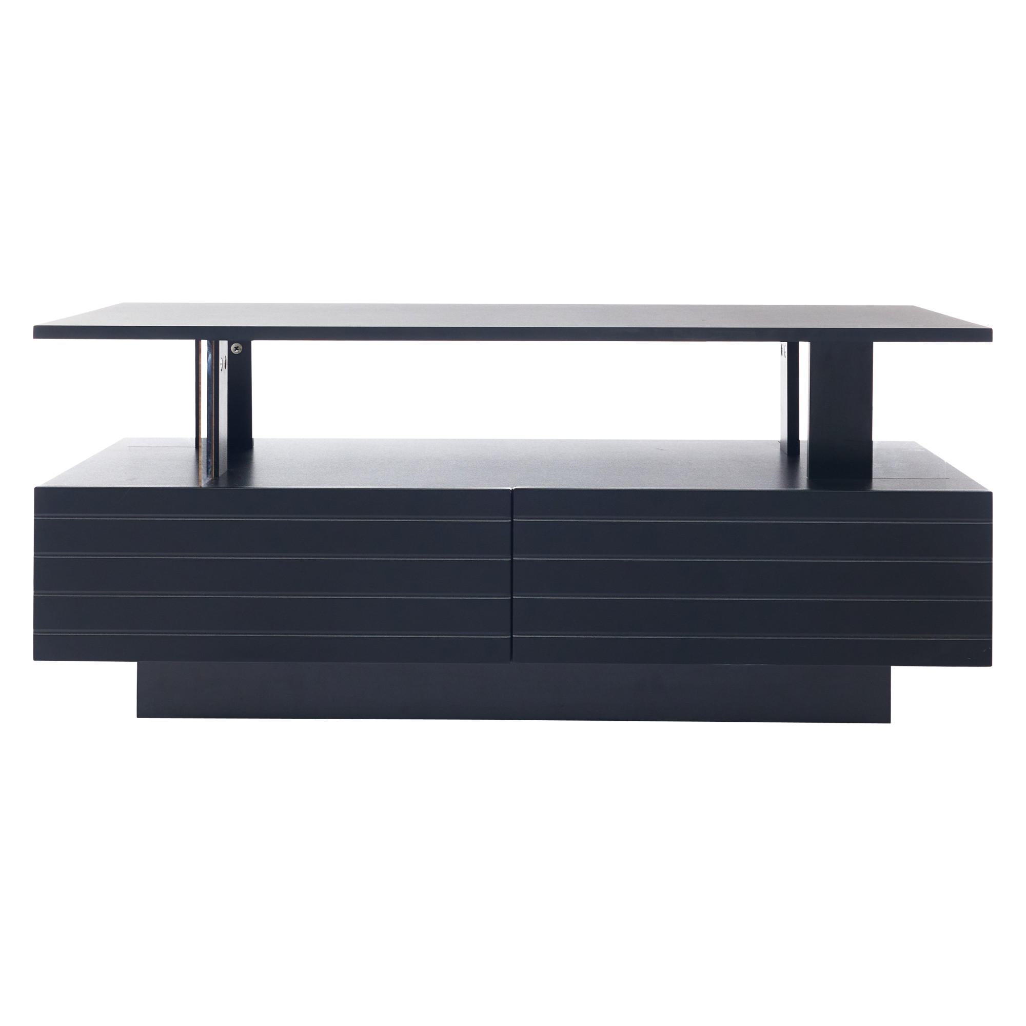 COUCHTISCH Schwarz, 100/50/42 cm mit LED und Stauraum - Schwarz, Kunststoff (50/100/42cm) - PANGIVO