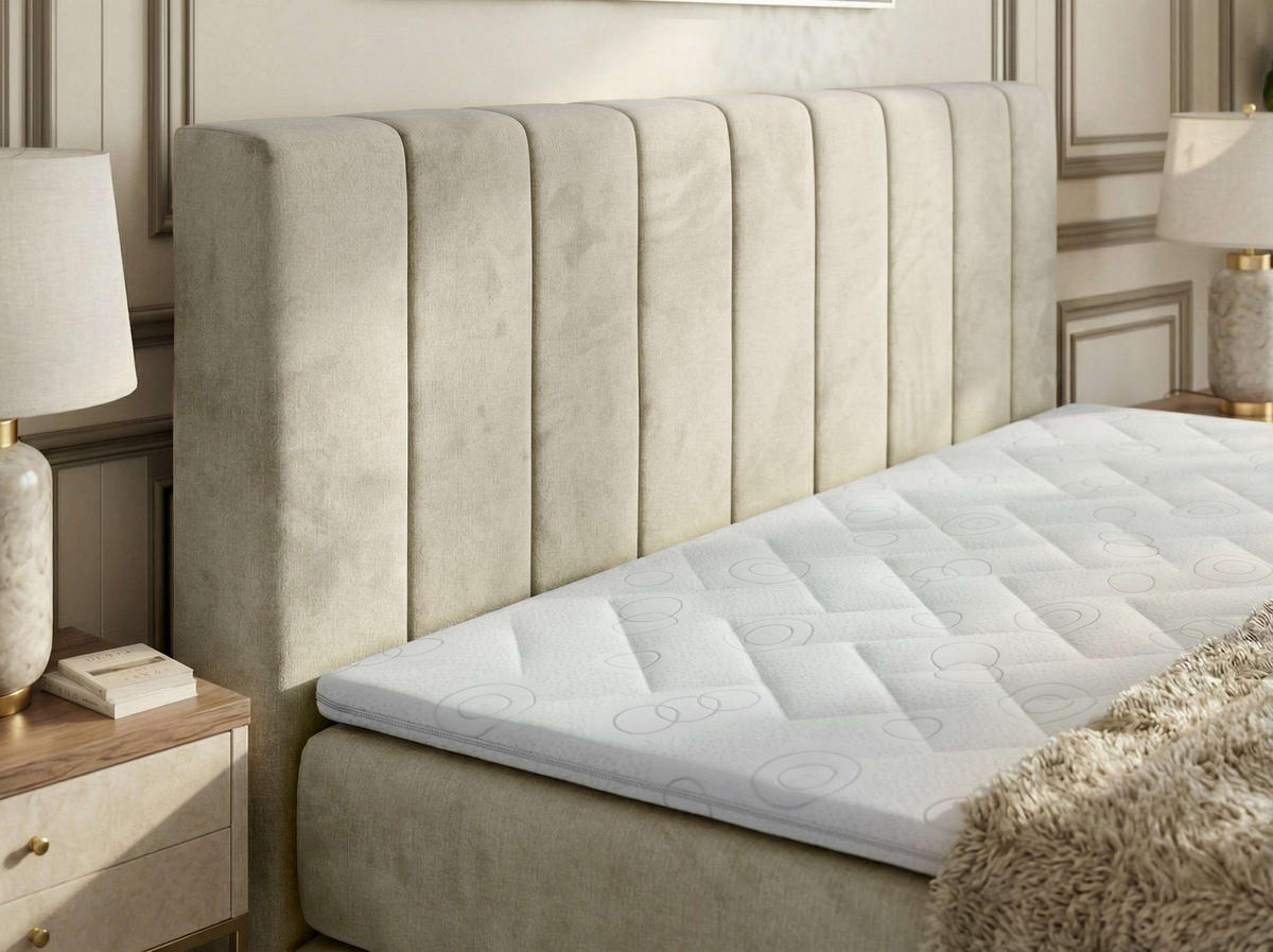 BOXSPRINGBETT ALVER KING 200/200 - Beige Velvet - H4 - Beige, Textil (200/200cm) - MKS