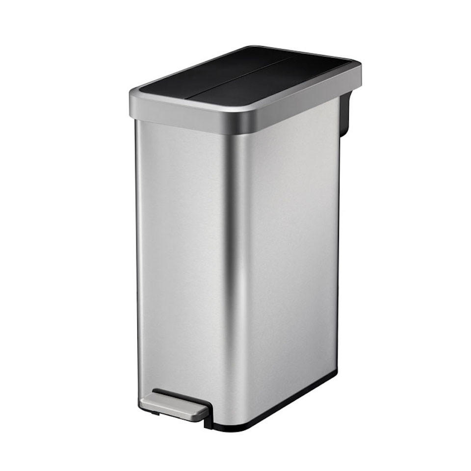 MÜLLEIMER 45 Liter 65x28x49,5 cm Kunststoff Inneneimer Silbe Deckel Schwarz - Silberfarben, Metall (28/65/49.5cm) - PROREGAL