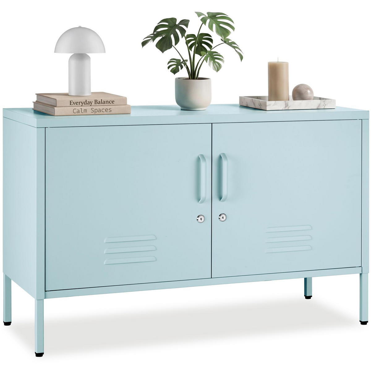 SIDEBOARD Baker, Kippschutz, höhenverstellbare Füße, grau/blau - Blau/Grau, Metall (100/65/42.5cm) - tectake