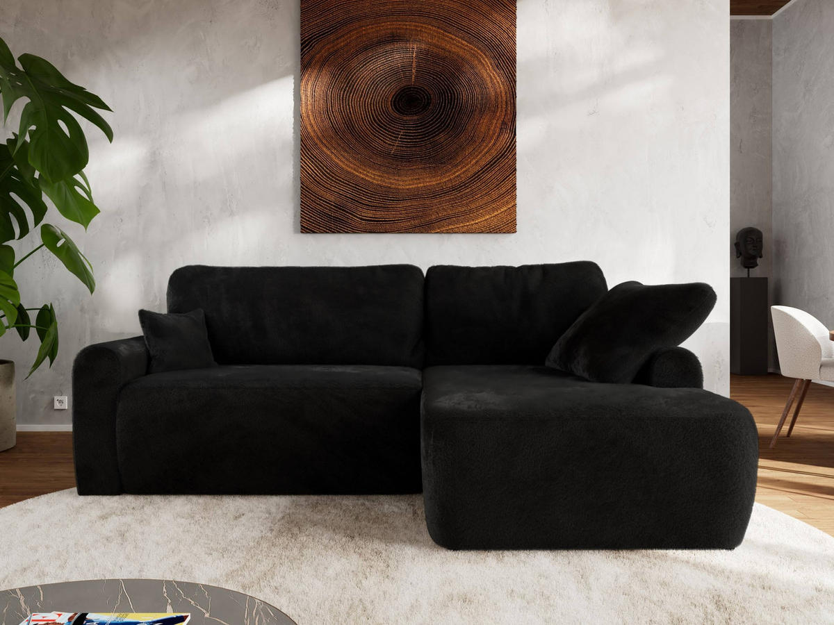 ECKSCHLAFSOFA CUBO L Schwarz Plüsch - rechts - Schwarz, Kunststoff/Textil (187/273cm) - MKS