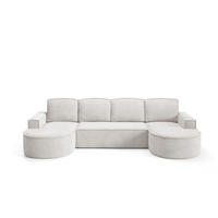 WOHNLANDSHAFT Flow U Weiß, mit Schlaffunktion in Curio Stoff - Weiß, Holzwerkstoff/Textil (316/88/157cm) - Bettso