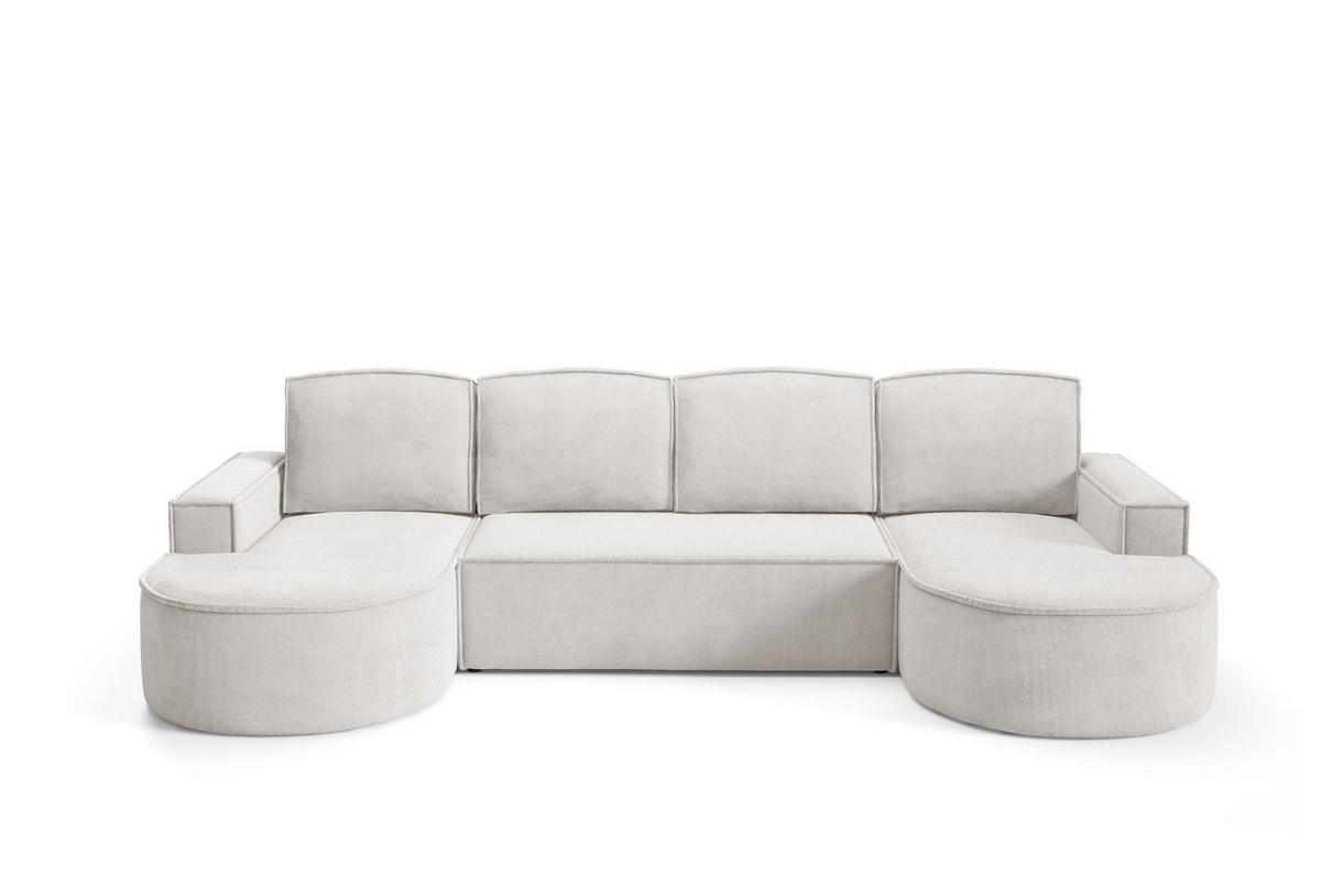 WOHNLANDSHAFT Flow U Weiß, mit Schlaffunktion in Curio Stoff - Weiß, Holzwerkstoff/Textil (316/88/157cm) - Bettso