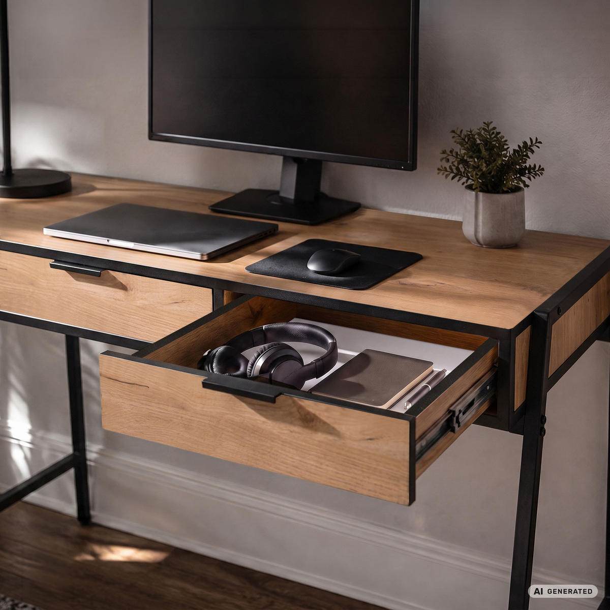 SCHREIBTISCH ZENTIA 100 cm Craft Eiche - Eichefarben/Schwarz, Holzwerkstoff (100/45/80.5cm) - Akord