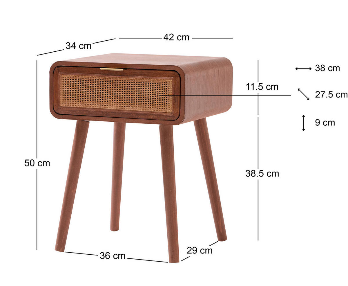 NACHTTISCH Rechteckig Braun 42 x 34 x 50 cm - Braun, Holz (42/50/34cm) - Nordlys